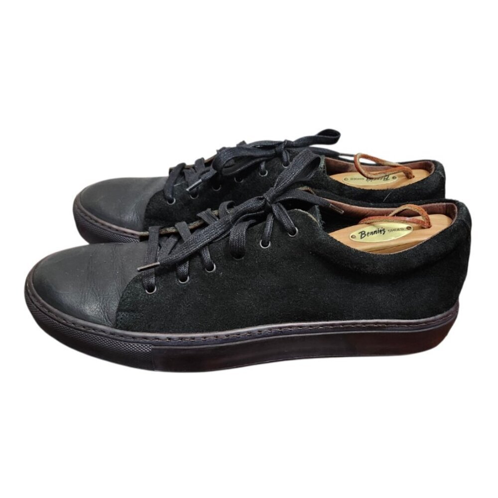 Acne Studios Black Leather Suede Low Top Sneakers Men EU 42 Lace Up Minimalist - Picture 6 of 13